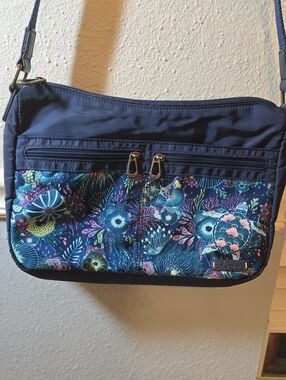 Sakroots Navy Floral Print Crossbody Bag